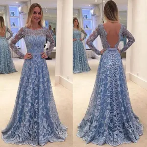 Long Backless Lace Prom Dress