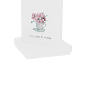 Love You Grandma 4mm Sterling Silver Cubic Zirconia Stud Earrings