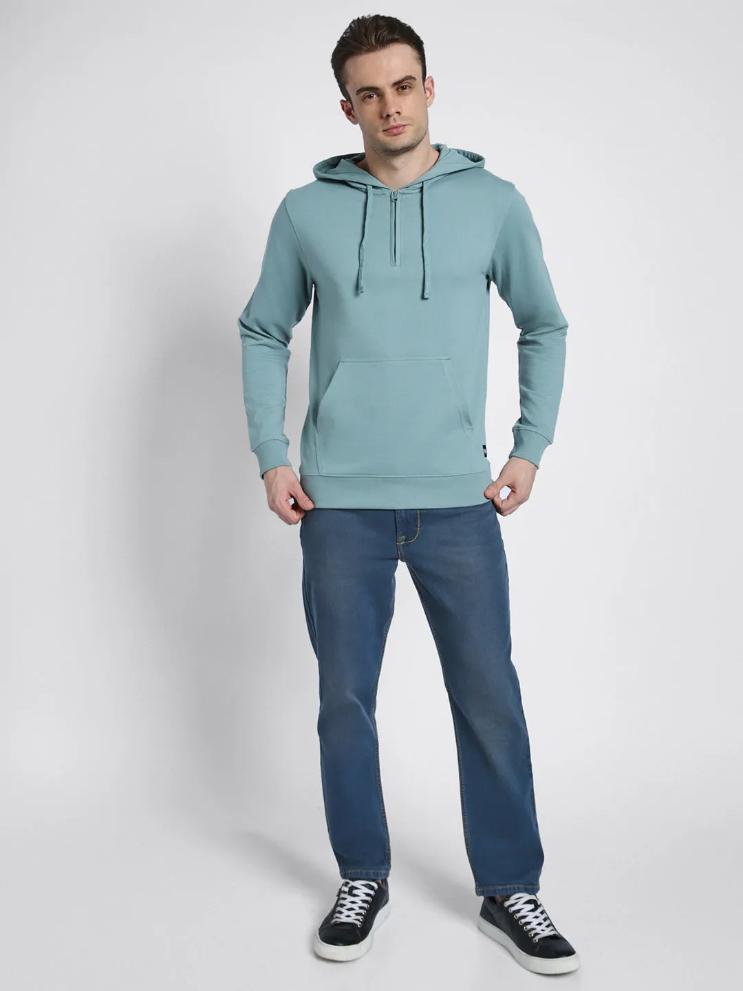 Men's Sea Green Solid Hooded Sweatshirt