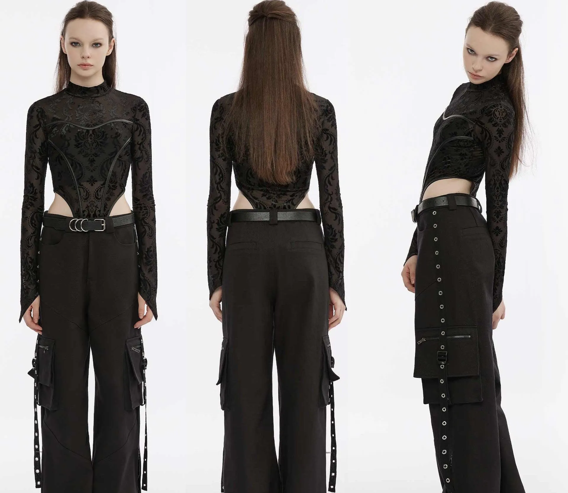 Punk Rave - Femme Fatal - Velvet Damask Pattern -  bodysuit