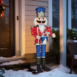relaxed 5ft Lighted Outdoor Christmas Nutcracker Soldier Decoration Holiday Decoration Indoor w/ Ground Stake Red & Blue w/ druming