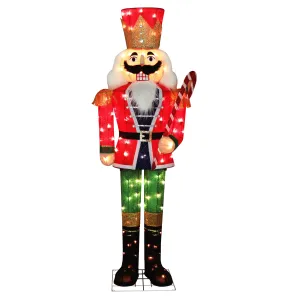 relaxed 5ft Lighted Outdoor Christmas Nutcracker Soldier Decoration Holiday Decoration Indoor w/ Ground Stake Red & Green w/ candy cane