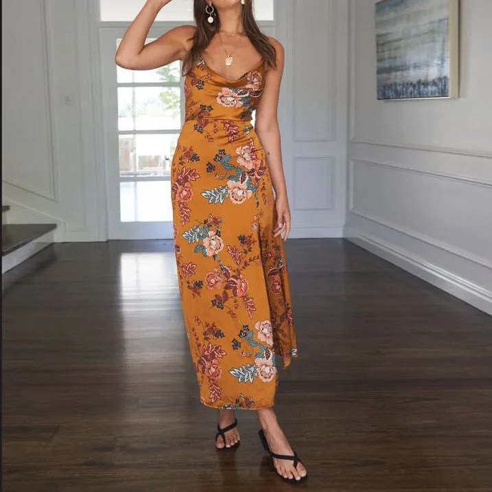 Retro fashion suspender slit dress