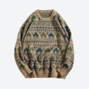 Riolio - Vintage Camel Knitted Sweater - chill guy 90s fashion mens fashion
