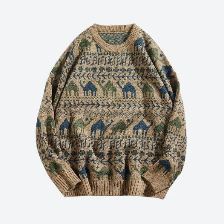 Riolio - Vintage Camel Knitted Sweater - chill guy 90s fashion mens fashion