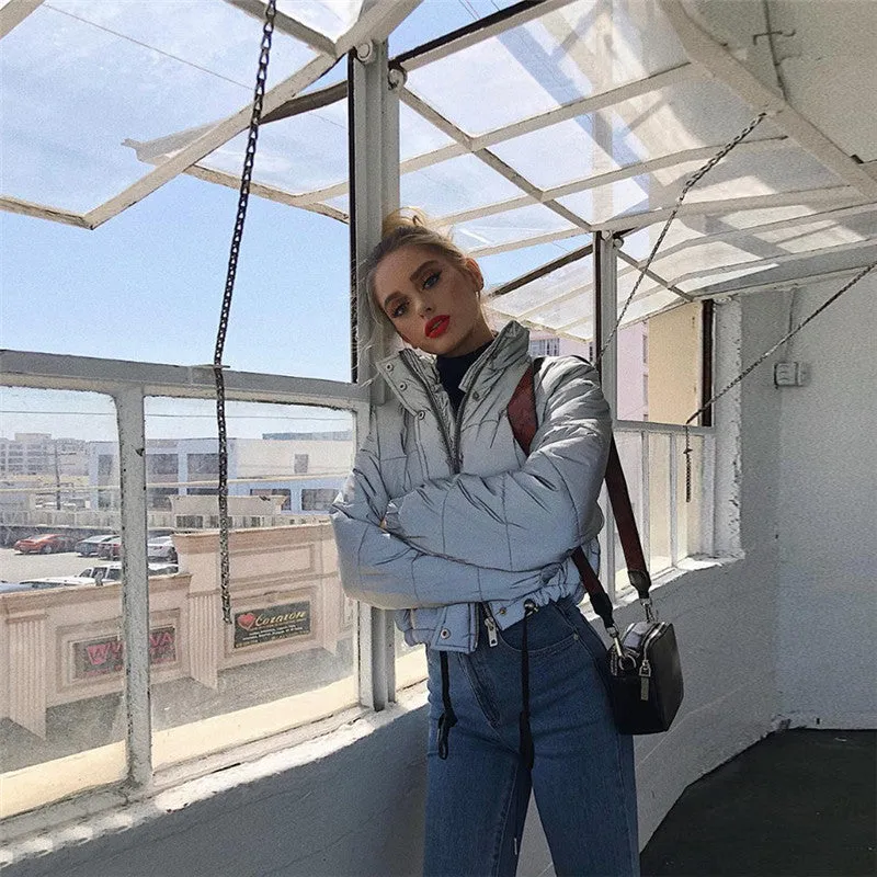 Winter Fashion Reflective Short Warm Women Coat Jackets