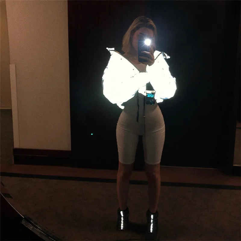 Winter Fashion Reflective Short Warm Women Coat Jackets