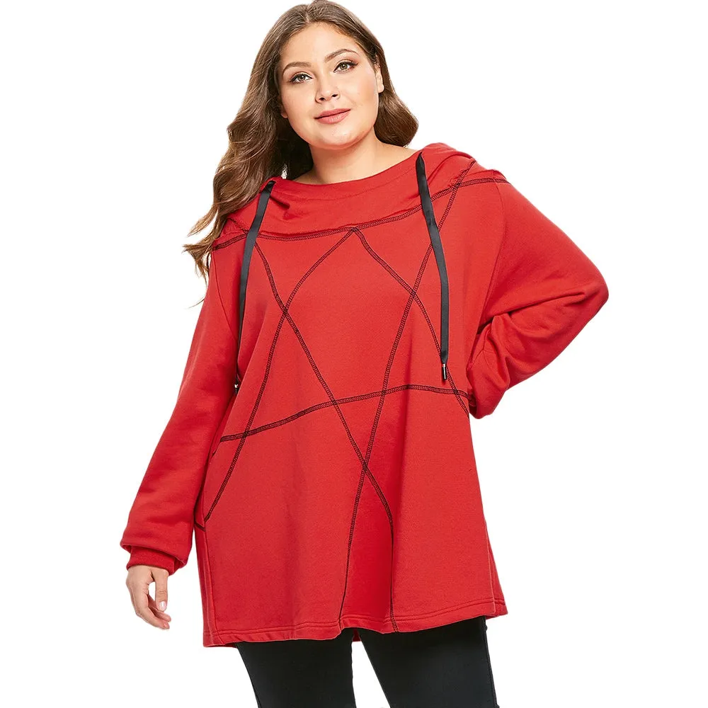Women Drawstring Plus Size Star Print Hoodie