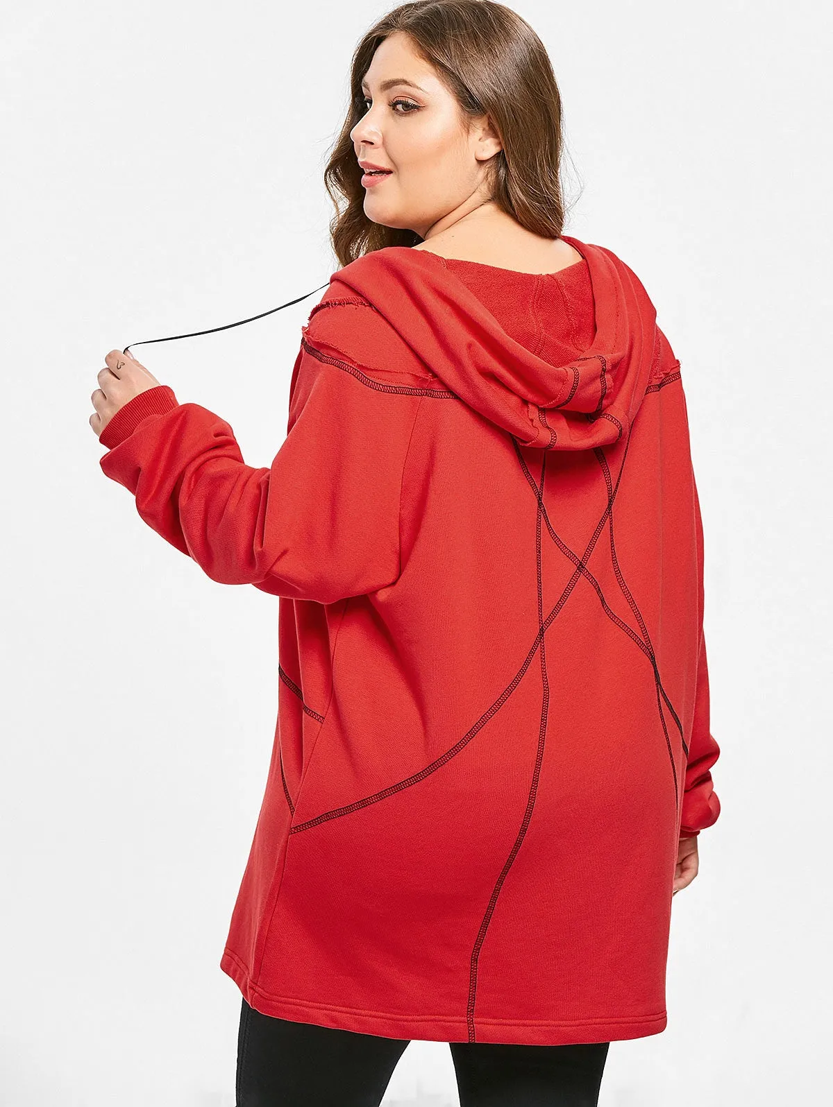 Women Drawstring Plus Size Star Print Hoodie