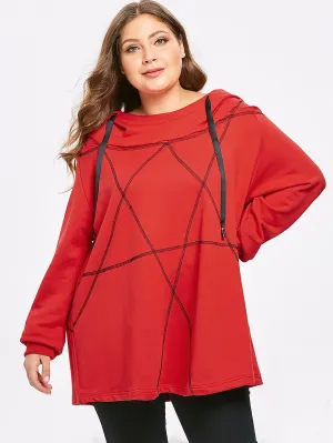 Women Drawstring Plus Size Star Print Hoodie