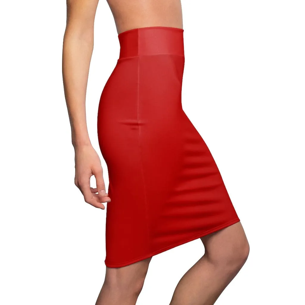 Womens High Waisted Mini Pencil Skirt - Red