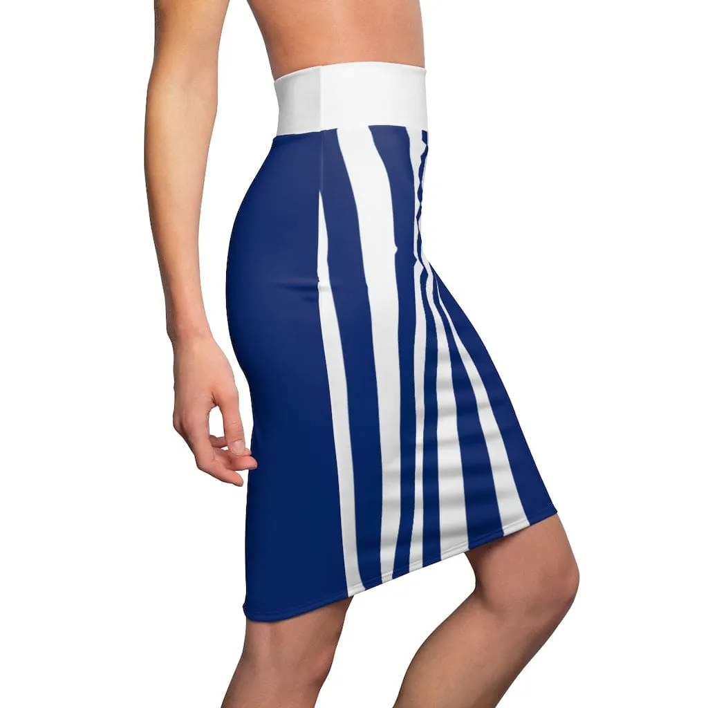 Womens Pencil Skirt Blue/white Stripe - Stretch Mini