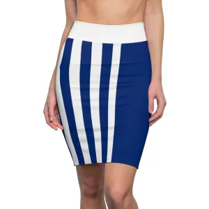 Womens Pencil Skirt Blue/white Stripe - Stretch Mini