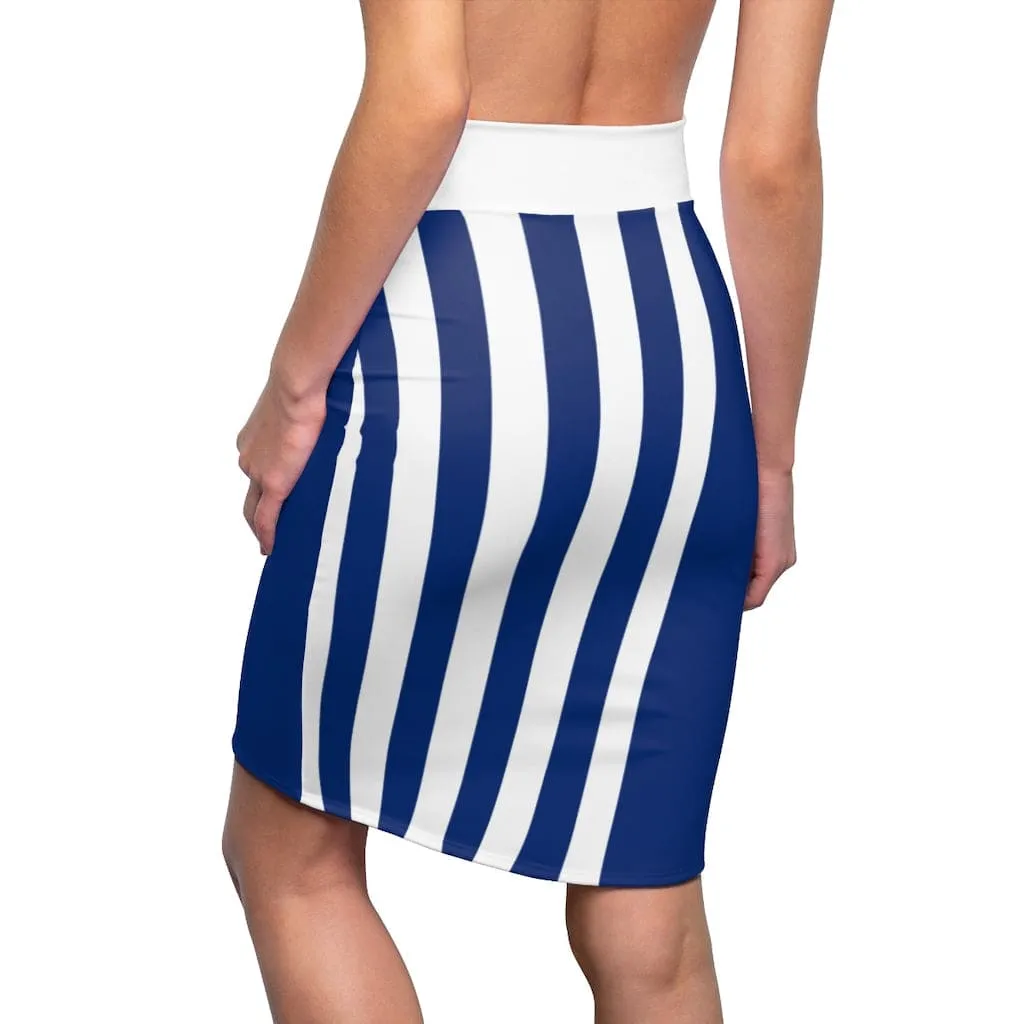 Womens Pencil Skirt Blue/white Stripe - Stretch Mini