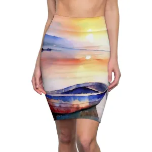 Womens Pencil Skirt - Sunset by the Sea