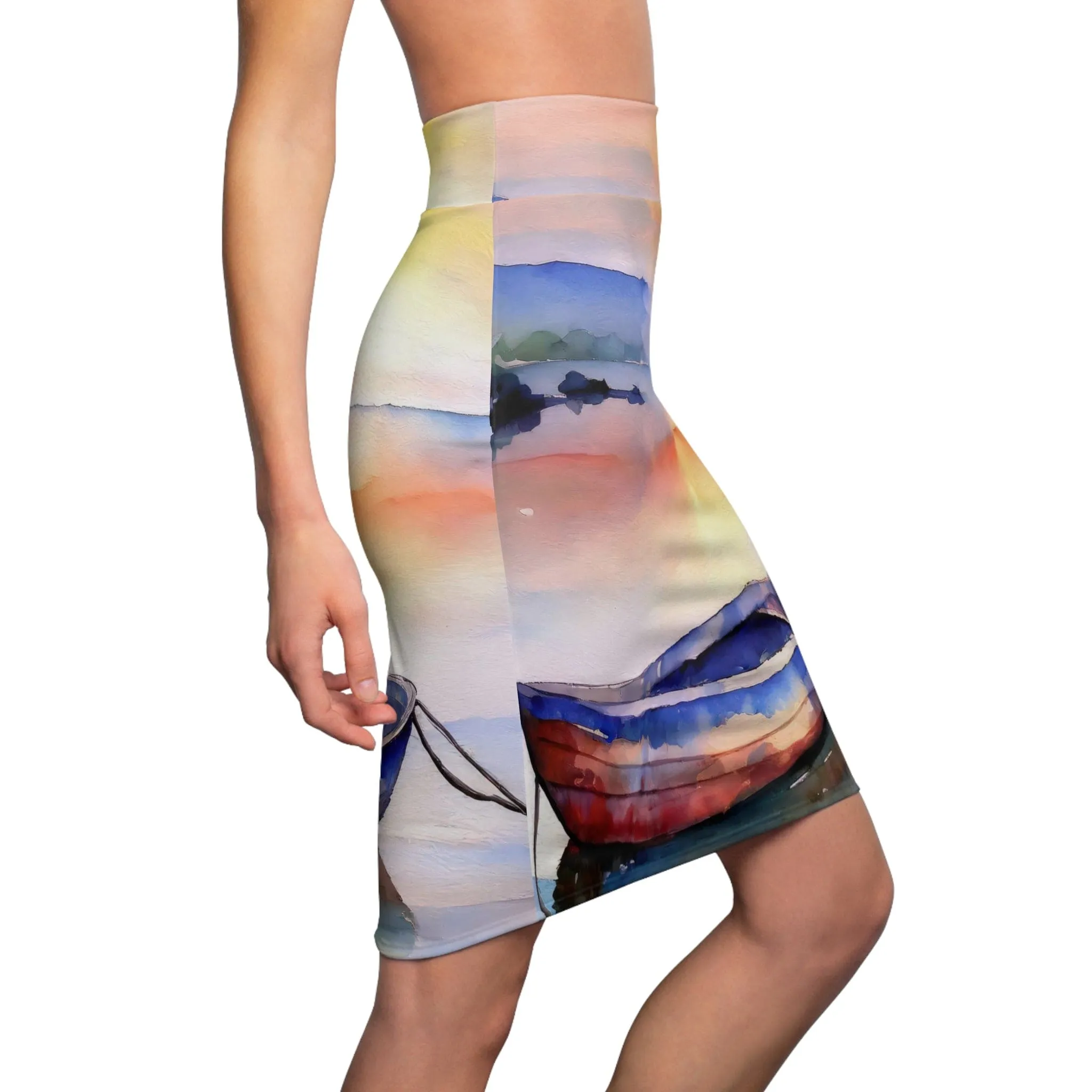 Womens Pencil Skirt - Sunset by the Sea